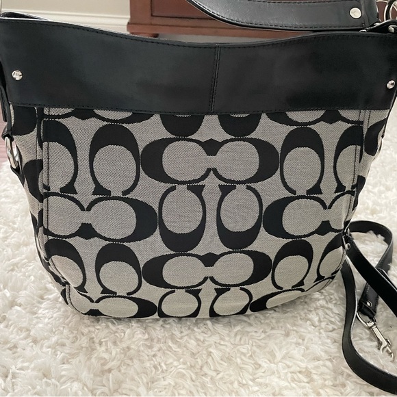 Coach Signature Collection Logo Fabric and Leather Hobo Handbag - Picture 2 of 12